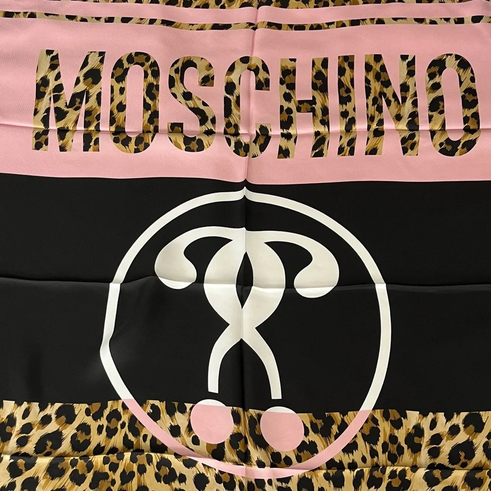 Moschino Pink and Leopard Print Square Scarf Made in Italy NWT